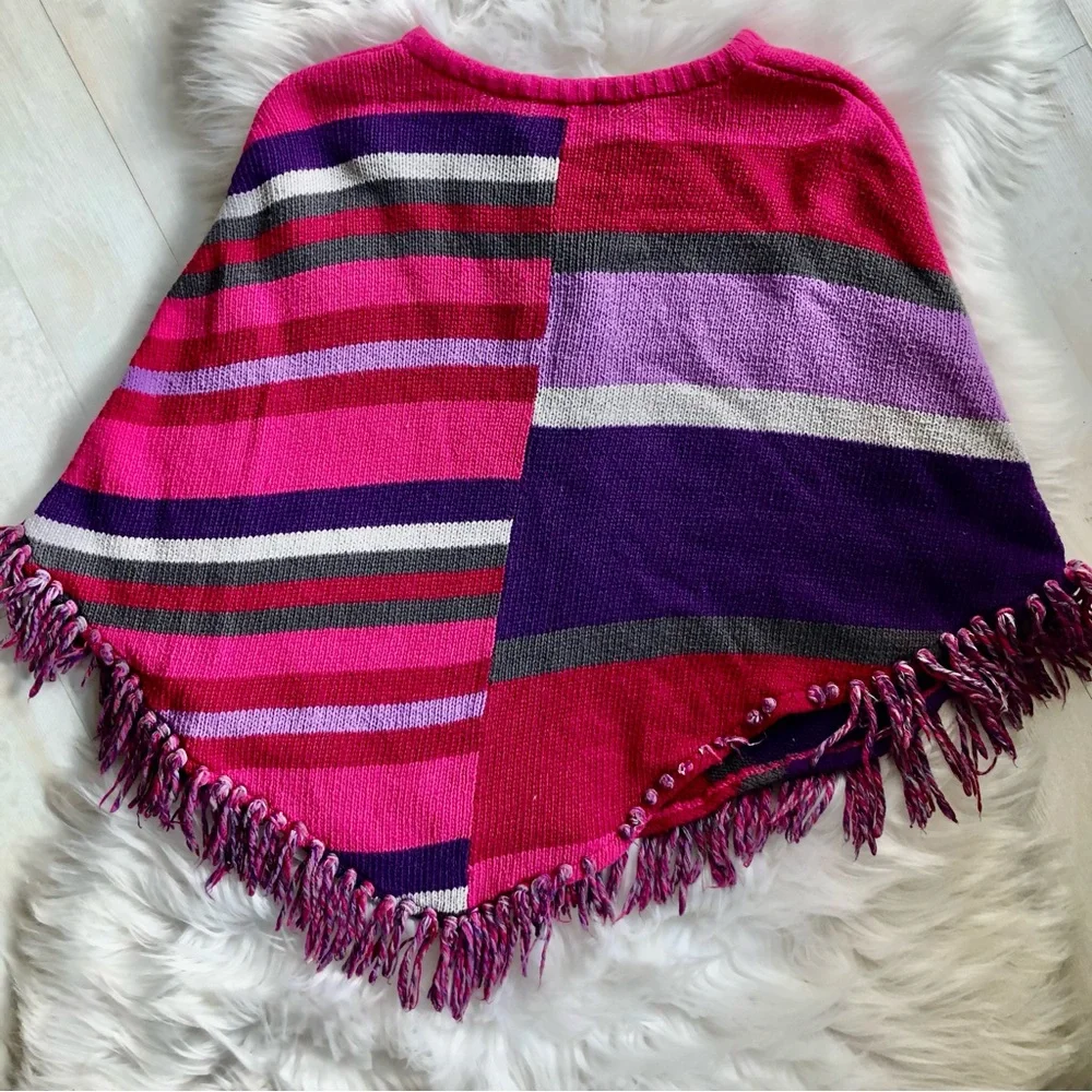 5x$25 The Children's Place Striped Cotton Blend Horn Buttons And Fringe Poncho 7